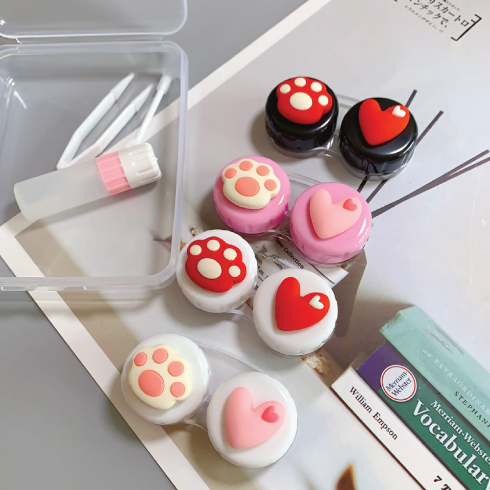 Cute Paw & Love Lens Case Travel Kit (3 Pairs)-Lens Case-UNIQSO EU
