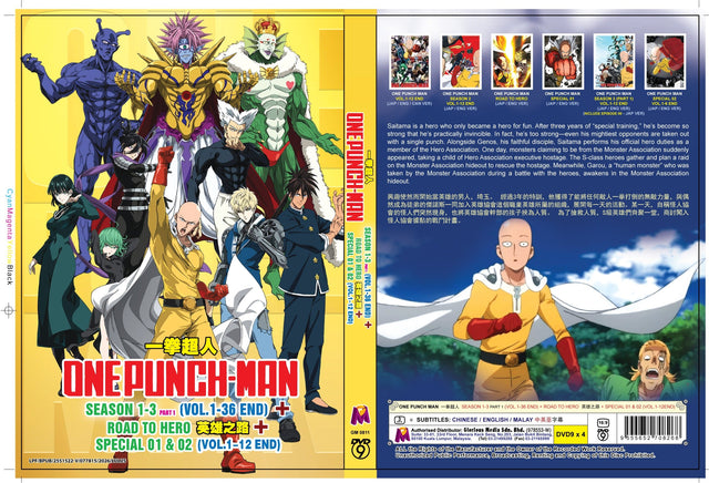 Original DVD - One Punch Man Season 1-3 (Vol.1-36 End) + Road To Hero + Special 01 & 02 (Vol.1-12end) (2 DVD 5+2DVD9)-DVD-UNIQSO