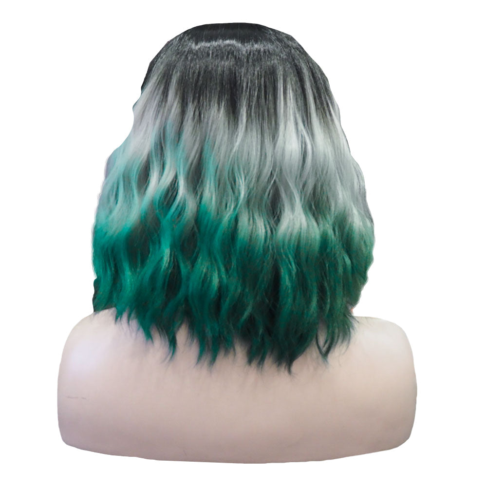 Premium Wig - Ombre Grey Turquoise Medium Curl Lace Front Wig-Lace Front Wig-UNIQSO EU
