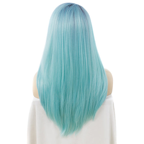 Premium Wig - Rooted Baby Blue Long Side Sweep Straight Lace Front Wig-Lace Front Wig-UNIQSO EU