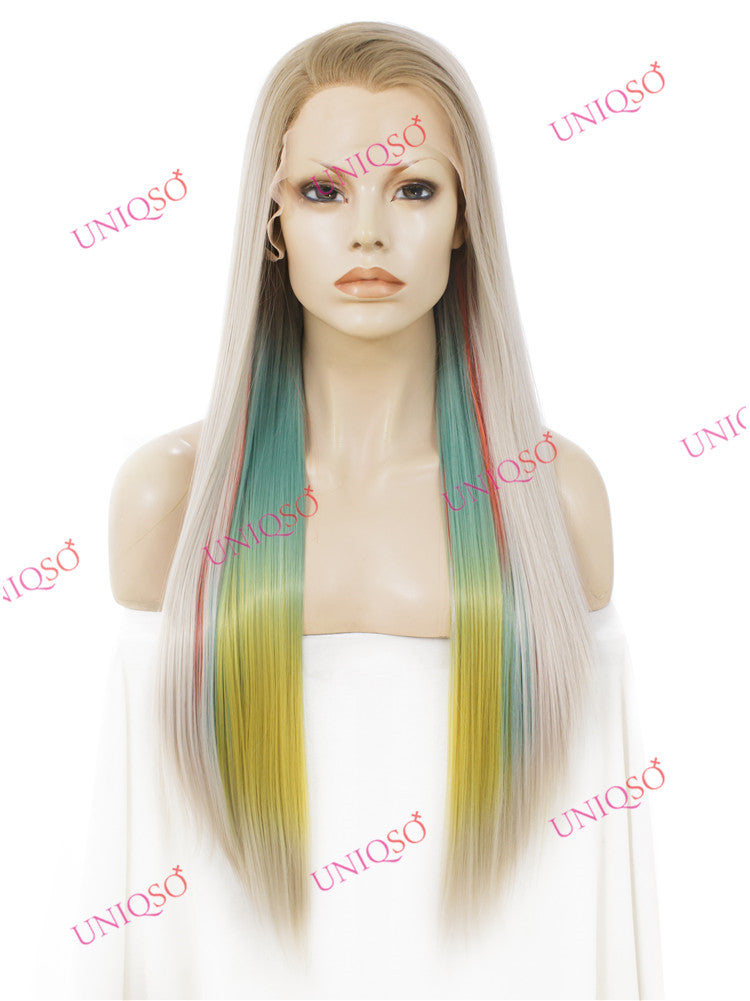 Premium Wig - Strawberry Blonde with Aqua Mint Under Lights Lace Front Wig-Lace Front Wig-UNIQSO EU