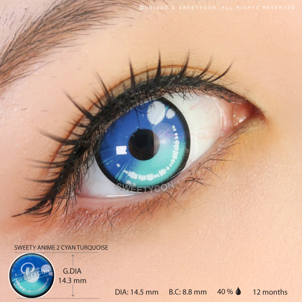 Sweety Anime 2 Cyan Turquoise (1 lens/pack)-Colored Contacts-UNIQSO EU