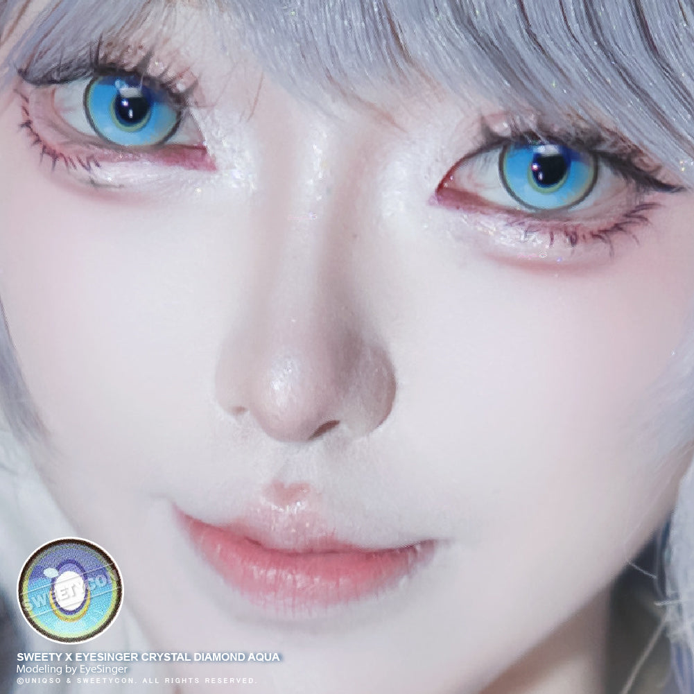 Sweety x Eyesinger Crystal Diamond Aqua (2 lenses/pack)-Colored Contacts-UNIQSO EU