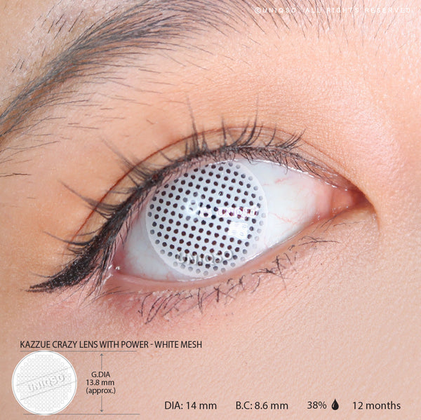 Kazzue Crazy Lens with Power - White Mesh (1 lens/pack)-Crazy Contacts-UNIQSO