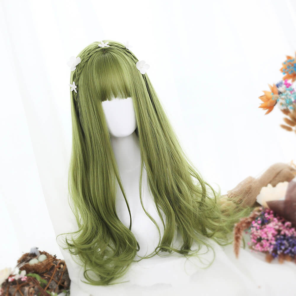 Sage Green Extra Long with Wavy Ends Lolita Wig-Lolita Wig-UNIQSO