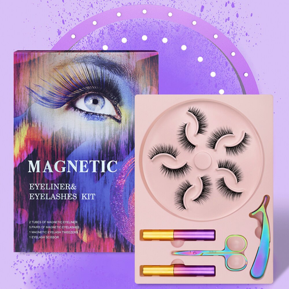 Natural Long Faux Mink Magnetic Eyelashes Full Kit Set (5 Pairs)-Magnetic Eyelash-UNIQSO EU