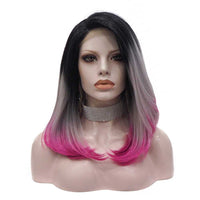 Premium Wig - Rooted Ash Blonde with Pink Edge Medium Lace Front Wig-Lace Front Wig-UNIQSO EU