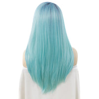 Premium Wig - Rooted Baby Blue Long Side Sweep Straight Lace Front Wig-Lace Front Wig-UNIQSO EU