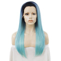 Premium Wig - Rooted Baby Blue Long Side Sweep Straight Lace Front Wig-Lace Front Wig-UNIQSO EU