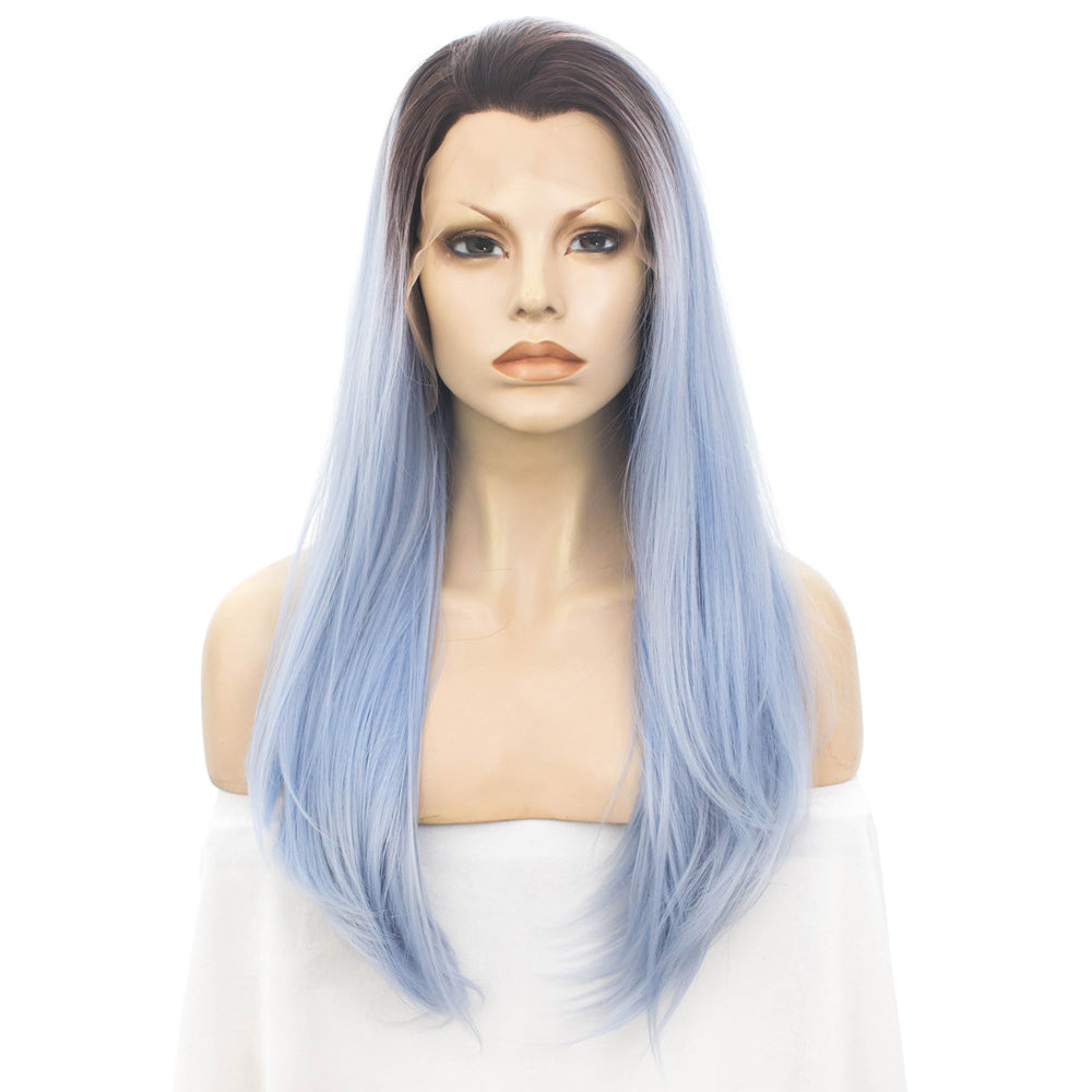 Premium Wig - Rooted Glacier Blue Long Straight Lace Front Wig-Lace Front Wig-UNIQSO EU