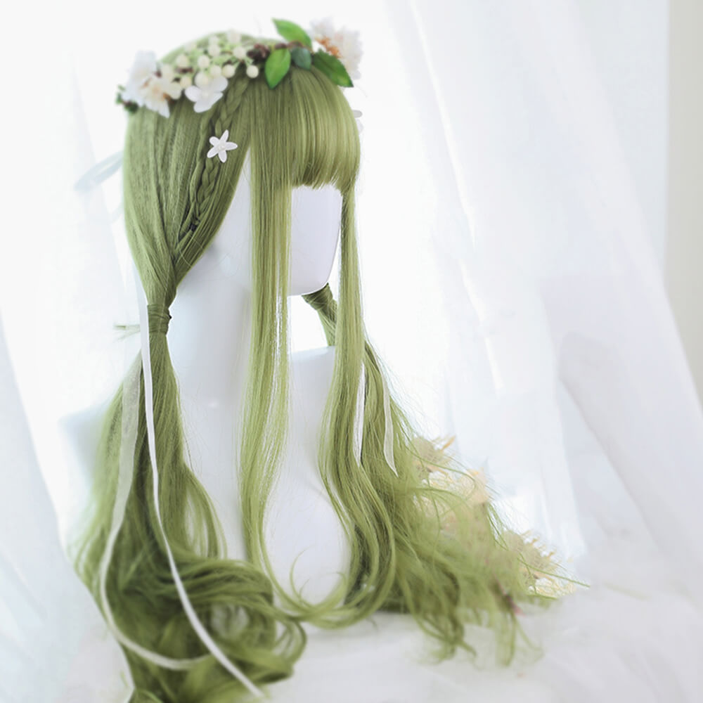Sage Green Extra Long with Wavy Ends Lolita Wig-Lolita Wig-UNIQSO EU
