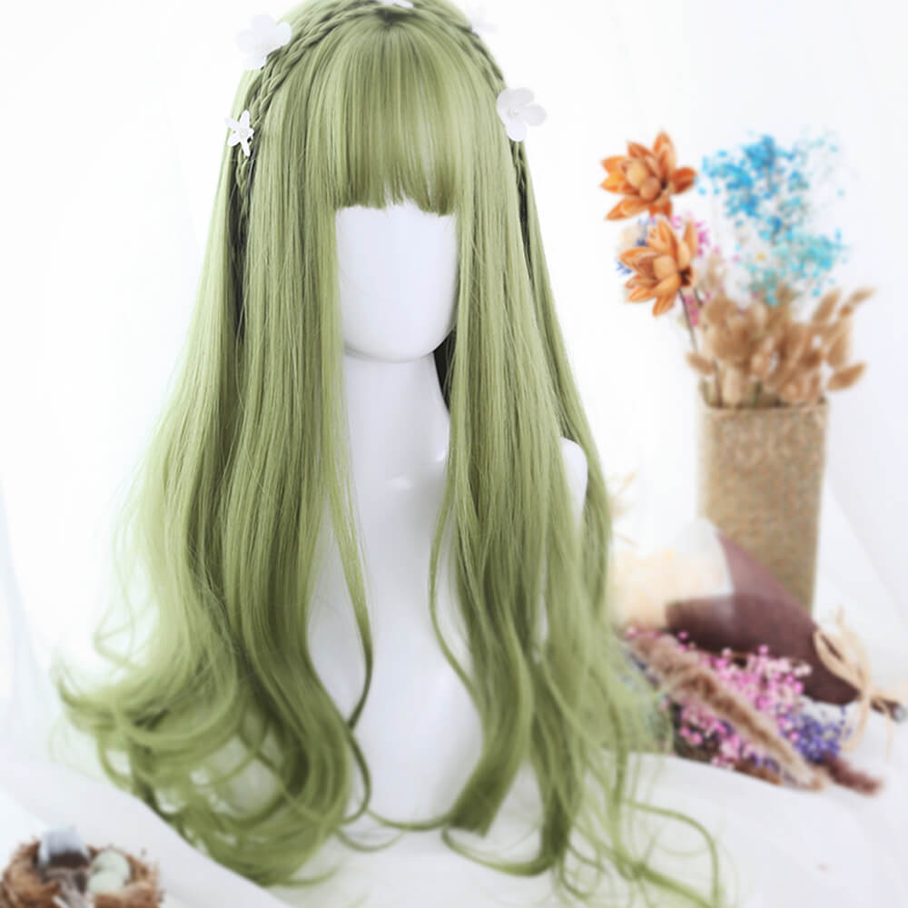 Sage Green Extra Long with Wavy Ends Lolita Wig-Lolita Wig-UNIQSO EU