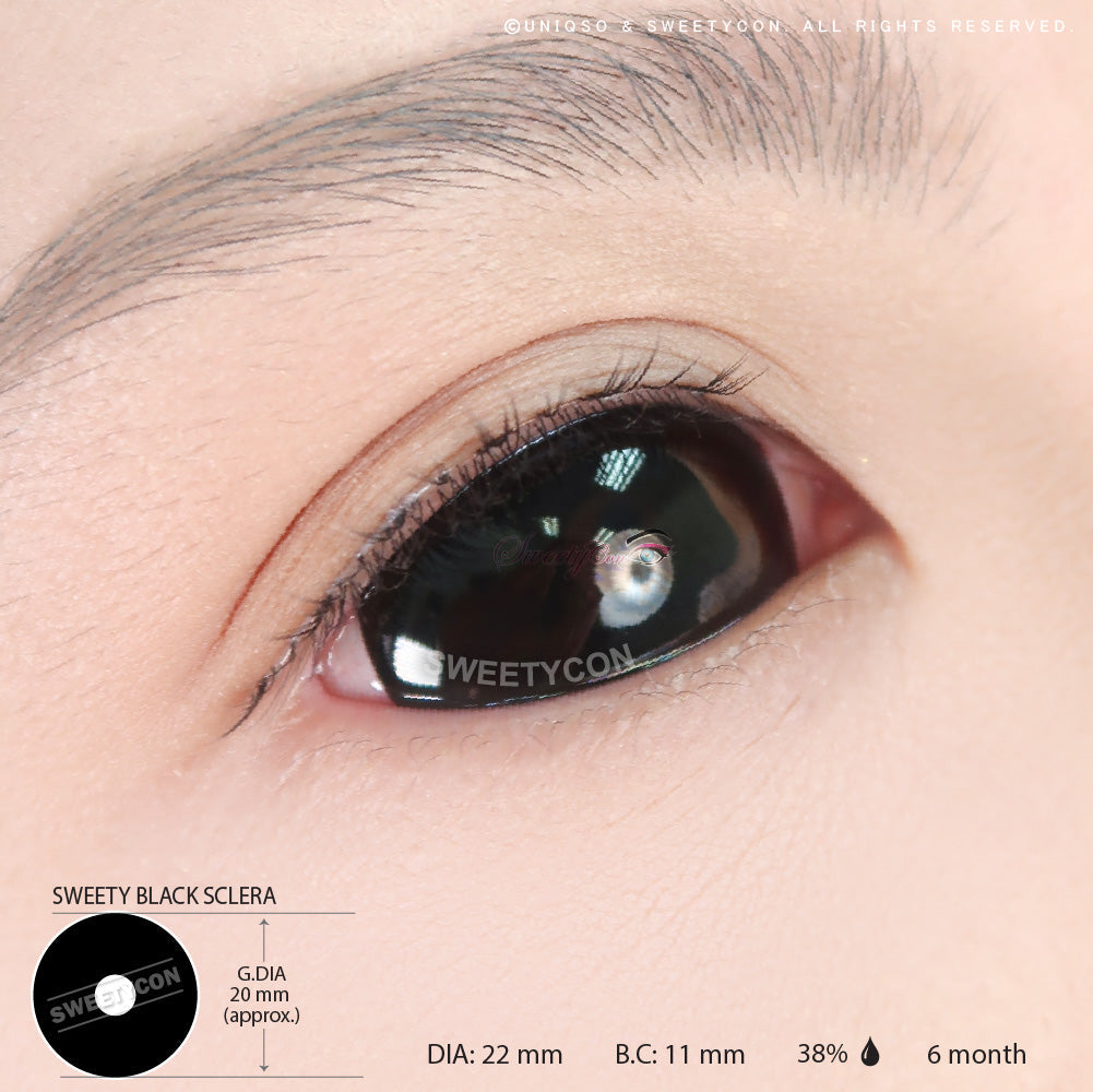 Sweety Black Sclera Contacts Sabretooth/Blackout/Black with Prescription (1 lens/pack)-Sclera Contacts-UNIQSO EU