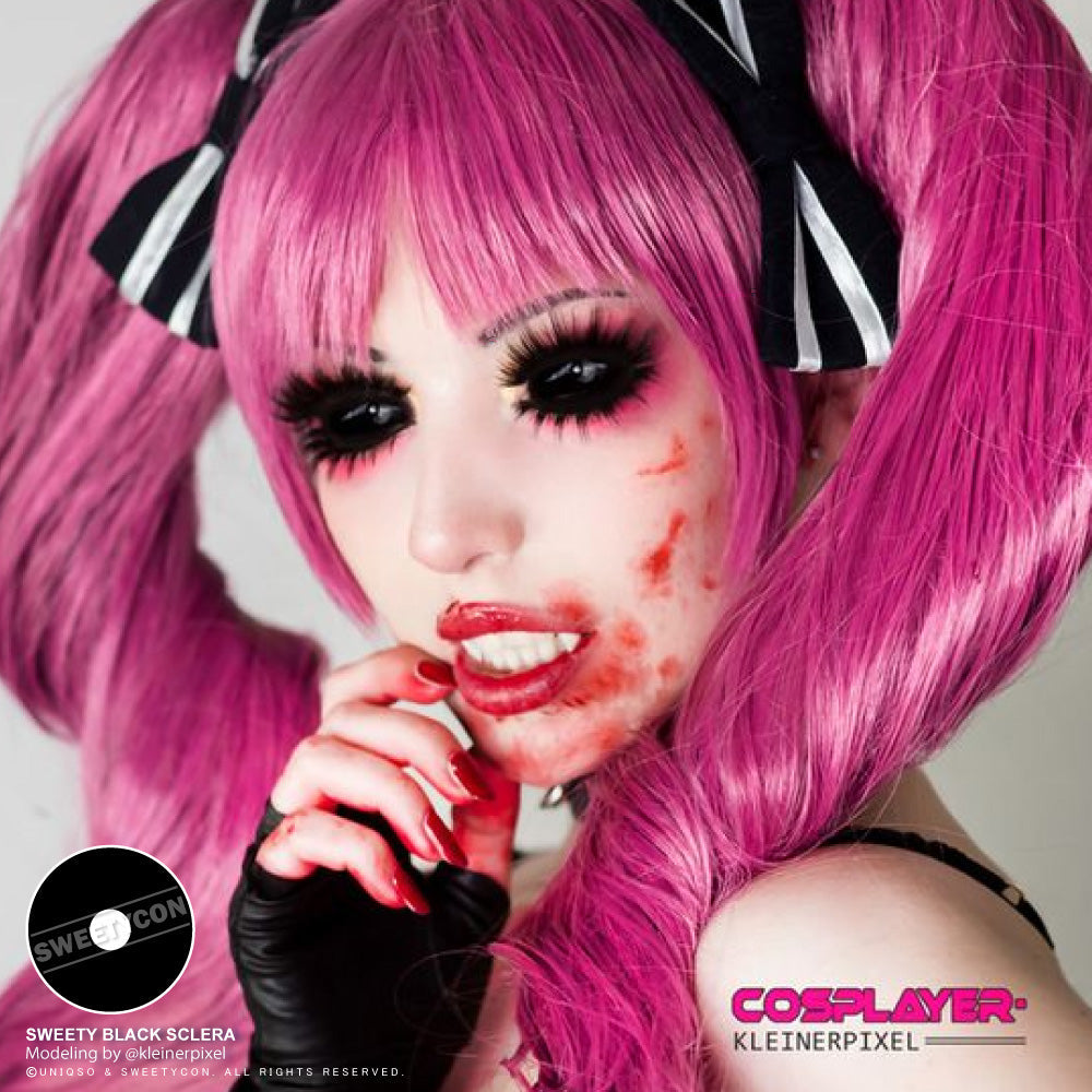 Sweety Black Sclera Contacts Sabretooth/Blackout/Black with Prescription (1 lens/pack)-Sclera Contacts-UNIQSO EU