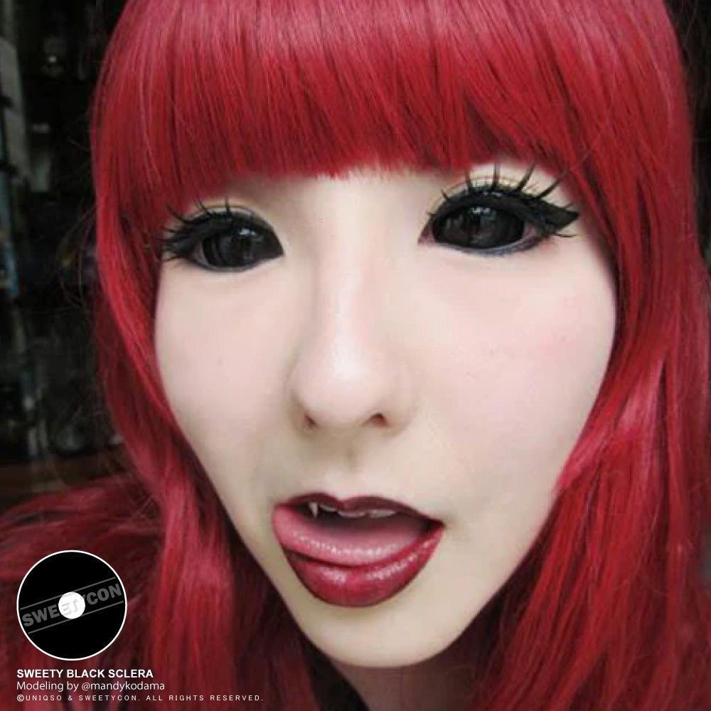 Sweety Black Sclera Contacts Sabretooth/Blackout/Black with Prescription (1 lens/pack)-Sclera Contacts-UNIQSO EU